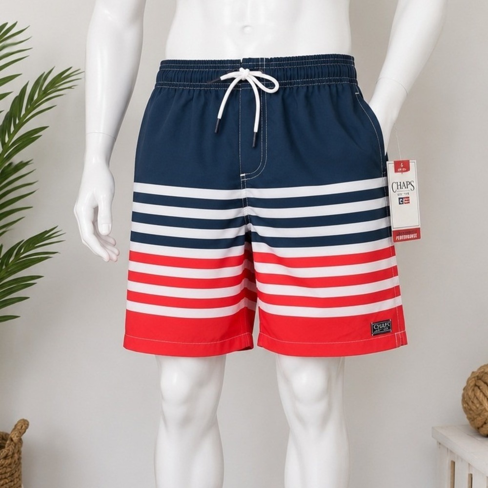 Chaps‎ Mens Swim Shorts Nautical Striped UPF 50+ Performance Medium